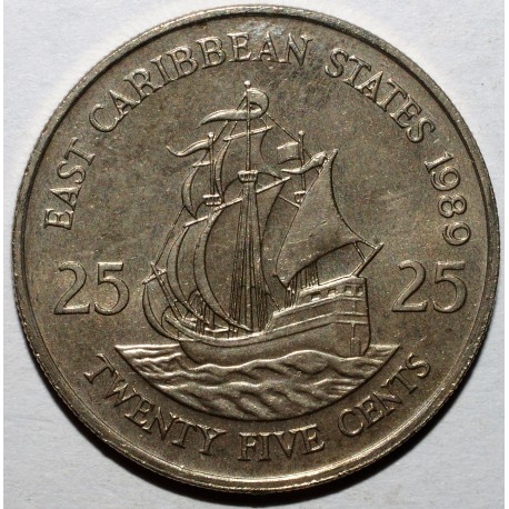 EAST CARIBBEAN STATES - KM 14 - 25 CENTS 1989 - ELISABETH II - BOAT - THE GOLDEN HIND