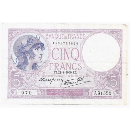 FAY 04/07 - 5 FRANCS VIOLET - 24/08/1939 - SS+ - PICK 83