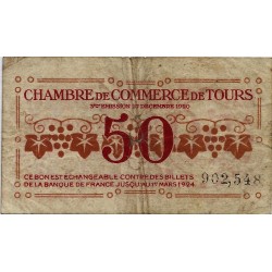 37 - TOURS - CHAMBRE DE COMMERCE - 50 CENTIMES 1920 - TRES BEAU