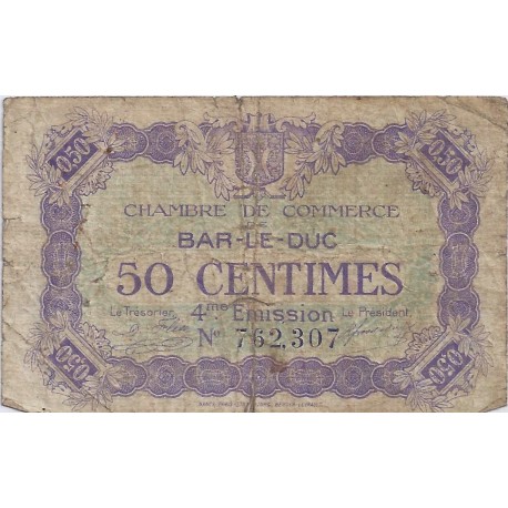 COUNTY 55 - BAR LE DUC - CHAMBER OF COMMERCE - 50 CENTIMES 1922 - F