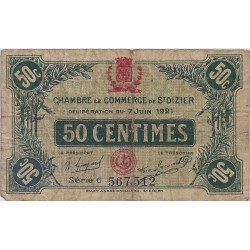 52 - ST DIZIERS - CHAMBRE DE COMMERCE - 50 CENTIMES 1921 - TRES BEAU