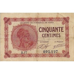 COUNTY 75 - PARIS - CHAMBER OF COMMERCE - 50 CENTIMES 1920 - VF