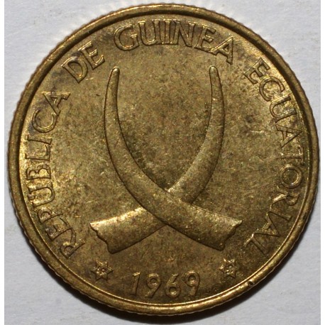 GUINÉE ÉQUATORIALE - KM 1 - 1 PESETA 1969 - DÉFENSES D'ÉLÉPHANT