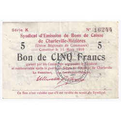 KOMITAT 08 - CHARLEVILLE MEZIERES - Gutschein ausstellendes Syndikat - 5 FRANC 1916 - SS