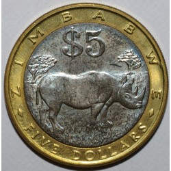 ZIMBABWE - KM 13 - 5 DOLLARS 2001 - RHINOCEROS