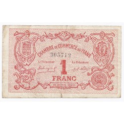 72 - LE MANS - CHAMBRE DE COMMERCE - 1 FRANC - 15/04/1920 - TRES TRES BEAU