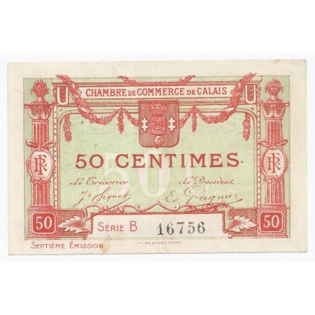 62 - CALAIS - CHAMBRE DE COMMERCE - 50 CENTIMES - TRES TRES BEAU