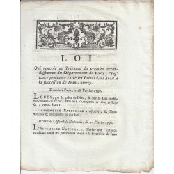 LOUIS XVI ET DU PORT - LOI DU 18 FEVRIER 1791 - QUI RENVOIE AU TRIBUNAL DE PARIS 1er LA SUCCESSION DE JEAN THIERRY