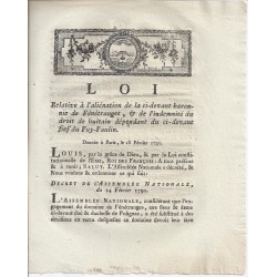 LOUIS XVI ET DU PORT - LOI DU 18 FEVRIER 1791 - RELATIVE A L'ALIENATION DE LA BARONNIE DE FENETRANGES