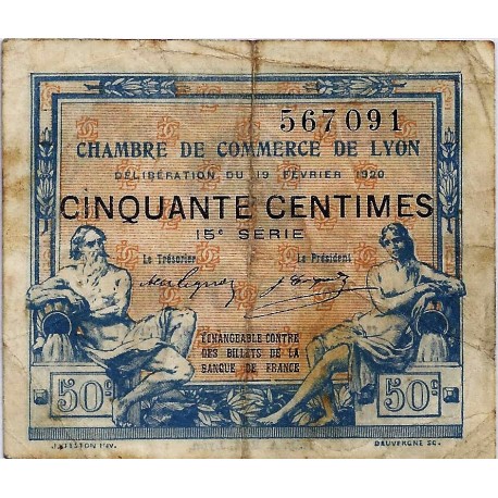 69 - LYON - CHAMBRE DE COMMERCE - 50 CENTIMES - 19/02/1920