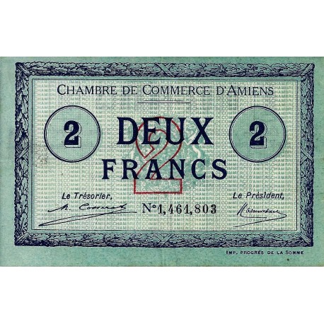 COUNTY 80 - AMIENS - CHAMBER OF COMMERCE - 2 FRANC 1922