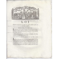 LOUIS XVI ET DU PORT - LOI DU 27 MARS 1791 - RELATIVE AU PAYMENT...DE LA DETTE EXIGIBLE