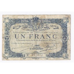 76 LE HAVRE - CHAMBRE DE COMMERCE - 1 FRANC - 1917 - TB à TTB