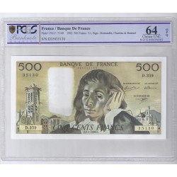 FRANCE - PICK 156 - 500 FRANCS TYPE PASCAL - 02/01/1992 - D.359 - PCGS 64