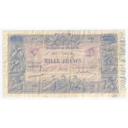 FRANKREICH - PICK 67 - 1000 FRANCS BLAU UND ROSA UNTERDRUCK - 19.03.1891