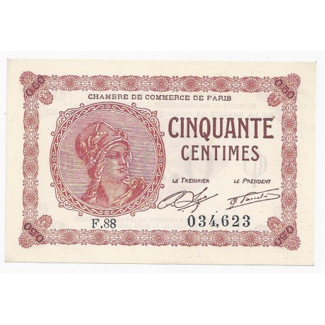 KOMITAT 75 - PARIS - HANDELSKAMMER - 50 CENTIMES 1920