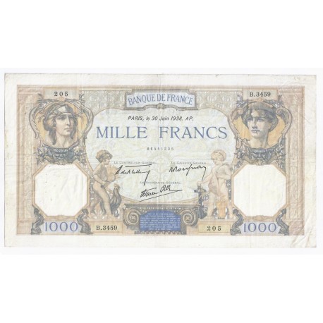 FAY 38/21 - 1000 FRANCS CERES ET MERCURE - 30/06/1938 - TRES TRES BEAU - PICK 90