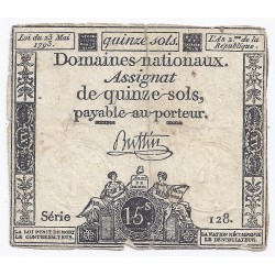 ASSIGNAT OF 15 SOLS - SERIE 128 - 23/05/1793