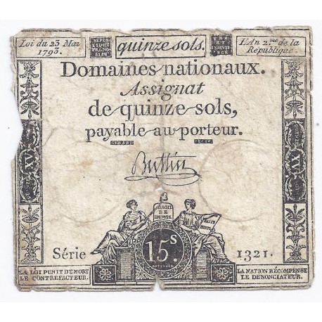 ASSIGNATEN VON 15 SOLS - SERIE 1321 - 23/05/1793