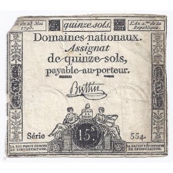 ASSIGNAT DE 15 SOLS - SERIE 554 - 23/05/1793