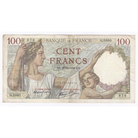 FAY 26/19 - 100 FRANCS SULLY - 28/12/1939 - TRES TRES BEAU - PICK 94