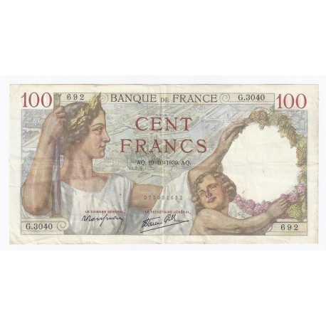 FAY 26/11 - 100 FRANCS SULLY - 19/10/1939 - TRES TRES BEAU - PICK 94