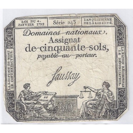 ASSIGNAT DE 50 SOLS - SERIE 243 - 04/01/1792 - DOMAINES NATIONAUX