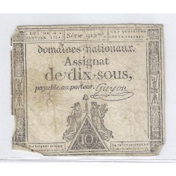 ASSIGNAT DE 10 SOUS - SERIE 912 - 04/01/1792 - DOMAINES NATIONAUX