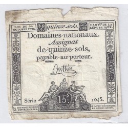 ASSIGNAT OF 15 SOLS - SERIE 1045 - 24/10/1792