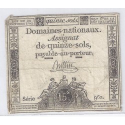 ASSIGNAT ÜBER 15 SOLS - SERIE 962 - 24/10/1792