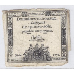 ASSIGNAT DE 15 SOLS - SERIE 1772 - 24/10/1792