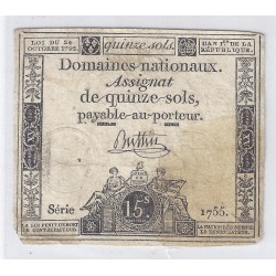 ASSIGNAT DE 15 SOLS - SERIE 1755 - 24/10/1792