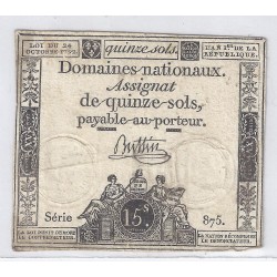 ASSIGNAT DE 15 SOLS - SERIE 875 - 24/10/1792