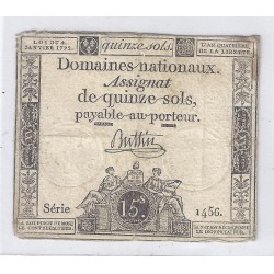 ASSIGNAT DE 15 SOLS - SERIE 1456 - 04/01/1792