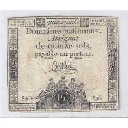 ASSIGNAT OF 15 SOLS - SERIE 695 - 04/01/1792