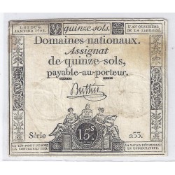 ASSIGNAT OF 15 SOLS - SERIE 233 - 04/01/1792