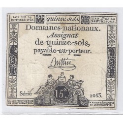 ASSIGNAT OF 15 SOLS - SERIE 1063 - 24/10/1792