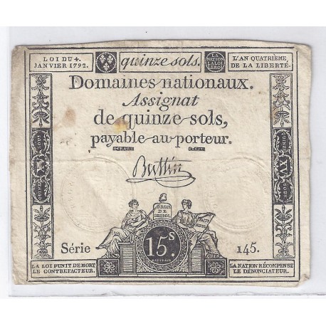 ASSIGNAT DE 15 SOLS - SERIE 145 - 04/01/1792