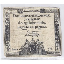 ASSIGNAT OF 15 SOLS - SERIE 735 - 04/01/1792