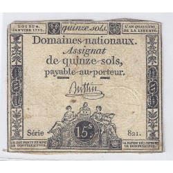 ASSIGNAT DE 15 SOLS - SERIE 821 - 04/01/1792