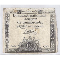 ASSIGNAT OF 15 SOLS - SERIE 1790 - 04/01/1792