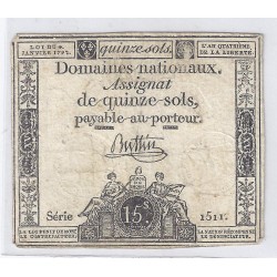 ASSIGNAT OF 15 SOLS - SERIE 1511 - 04/01/1792