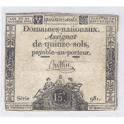 ASSIGNAT OF 15 SOLS - SERIE 981 - 24/10/1792