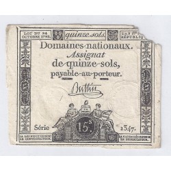 ASSIGNAT DE 15 SOLS - SERIE 1347 - 24/10/1792