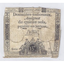 ASSIGNAT OF 15 SOLS - SERIE 29 - 04/01/1792