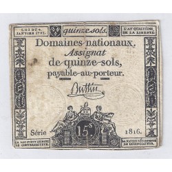 ASSIGNAT DE 15 SOLS - SERIE 1816 - 04/01/1792