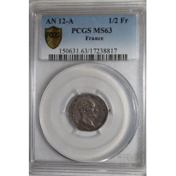 FRANCE - KM 648 - 1/2 FRANC 1803 - YEAR 12 A - Paris -  FIRST CONSUL - PCGS MS 63