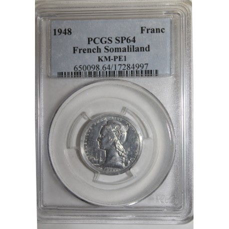 FRANZÖSISCH SOMALILAND - KM PE1 - 1 FRANC 1948 - PROBE DICKABSCHLAG MÜNZE - 104 ex. - PCGS SP 64