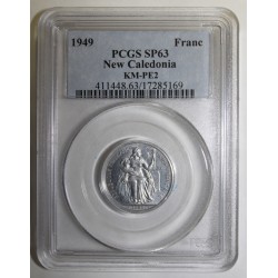 NOUVELLE CALÉDONIE - KM PE2 - 1 FRANC 1949 - PIEFORT ESSAI - 104 ex. - PCGS SP 63