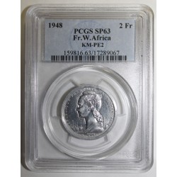 AFRIQUE OCCIDENTALE FRANÇAISE - KM PE2 - 2 FRANC 1948 - PIEFORT ESSAI - 104 ex. - PCGS SP 63